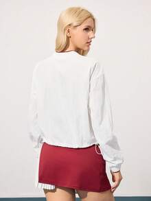 CourtClass Contrast Trim V-Neck Pocket Long Sleeve Sporty Sweatshirt - White - View 2