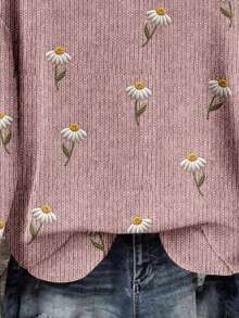 EMERY ROSE Áo nỉ nữ cỡ lớn kiểu dáng vintage in hoa, màu hồng sen, thích hợp cho mùa thu/đông, áo len chui đầu cho nữ, phong cách cottagecore, áo nỉ mùa thu, áo nỉ dễ thương, áo nỉ in hoa cúc. - Nhiều màu - Xem 4