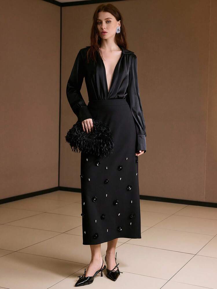 HANDMADE BEADED STRAIGHT SKIRT, AUTUMN/WINTER