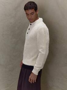 Musero Men Boxy Long Sleeve Mohair Polo Collar Sweater Autumn Winter - Camel - View 3