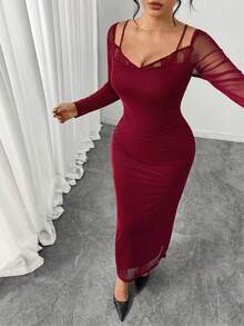 Elenzga Vestido Elegante e Sexy de Renda Recortada em Plus Size para Mulheres - Violeta - Visão 5