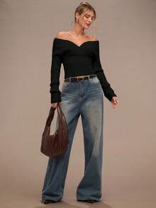 SHEIN BAE Women's Elegant Chic Solid Color Slim Fit Turtleneck Sweater, Versatile For Autumn/Winter,Black Sweater - Black - View 5
