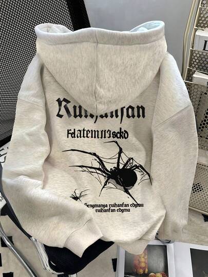 EMERY ROSE 大码女式字母蜘蛛印花长袖休闲保暖卫衣，秋冬款