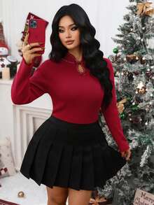 Elenzga Femmes grande taille Élégant col rond Manches longues Conception de boutons Chandail, Automne/Hiver