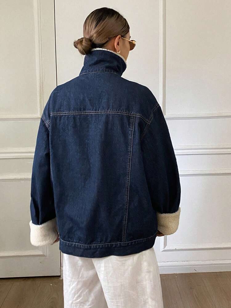 Women's Loose Casual Street Style Patchwork Contrast Color Regular Denim Jacket, Autumn/Winter
