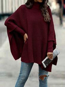 EMERY ROSE Women's Solid Color Turtleneck Loose Batwing Sleeve Fashionable Knit Pullover Sweater