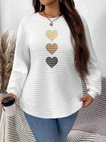 EMERY ROSE Plus Size Casual Versatile White Three-Color Heart Gradient Sweatshirt For Women,Smart Casual Everyday Summer Halloween Fall Long Sleeve Tops - Multicolor - View 7