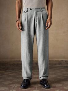 AKNOTIC Business Casual 男士梭织休闲宽松直筒裤，时尚日常穿着 - 黑與白 - 查看 4