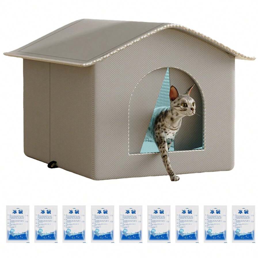 Outdoor Cat House Cooling Cat Nest Outdoor/Indoor Cat Warmth Cat House Four Seasons Universal Cat Bed Easy To Assemble,Foldable Oxford Cat House, Indoor & Outdoor, Rainproof, Thermo-Regulated, Waterproof, Stray Cat Shelter - Grey - View 1