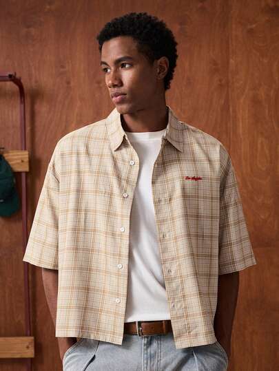 SWAVVY Camisa casual de manga corta a cuadros para hombre, verano