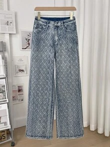 Comfortcana Women's Pocket Loose Wide Leg Casual Versatile Jeans, Winter Christmas Party Fashionable High Waisted Wide Leg Jeans - Dark Wash - View 5