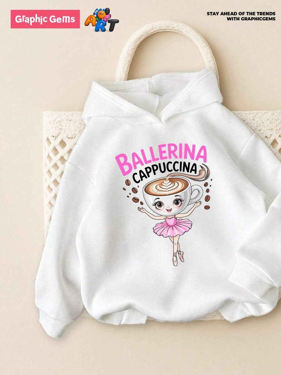 GraphicGems Young Girl' Ballerina Cappuccina Interesting Italian Brainrot Pattern Print, Fashion Girls Clothing, Ballerina Cappuccino Long Sleeve Hoodie Sweatshirt, Suitable For Autumn/Winter