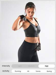 GLOWMODE Ziptight Bra Make An Impact Quick Dry Foam Cup Mesh Zipper Front Sports Bra High Impact Running Jogging Workout Gym Training Active - Black - View 11