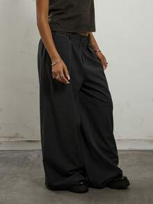 COUREZ Low Rise Baggy Balloon Fit Tailored Parachute Trousers, Y2K  Spring Going Out Party Festival Black Pants Sexy Elegant - Dark Grey - View 5