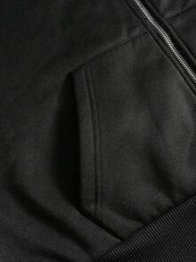 PAVTROS Manfinity Streetrush 男士街头风流行 INS 休闲格子连帽卫衣，秋冬季，街头服饰，保暖，圣诞节，男友礼物，双面拉链卫衣，长袖上衣 - 黑色 - 查看 12