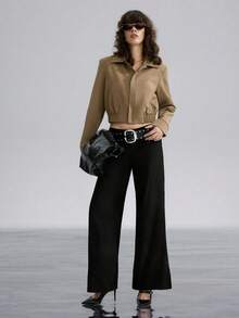 Women's Short Zip-Up Jacket, Winter Coat - Brown - View 3