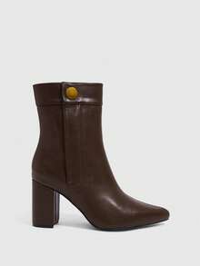 CUCCOO SZL 女式尖头侧拉链设计日常穿着高跟时尚靴子 - 咖啡棕 - 查看 4