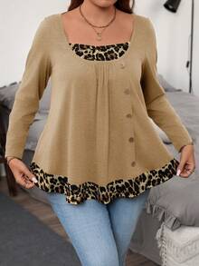 EMERY ROSE T-shirt décoré de boutons, grande taille - Kaki - Voir 4