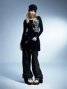 Sugerpunk Women's Fashion Black Platform Wedge Sandals - Black - View 6