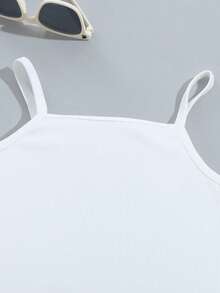 SHEIN Kleine Mädchen Lässig einfarbiges Trägerhemd, allover bedruckte Schlaghose und flauschige Jacke, Herbst