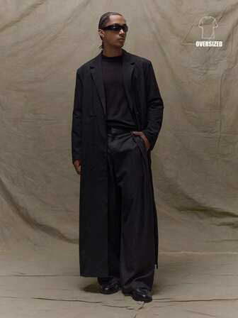 Musero Långärmad, överdimensionerad, golvlång, överrock, knappdetaljer, kappa, höstvinter, premium