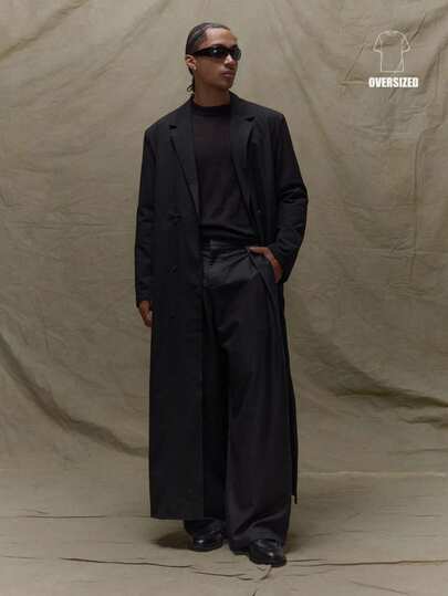 Musero Långärmad, överdimensionerad, golvlång, överrock, knappdetaljer, kappa, höstvinter, premium