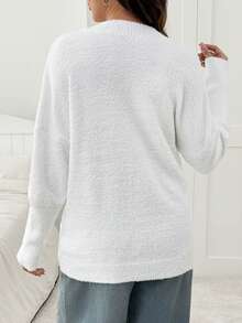 SHEIN Maternity Solid Color Minimalist V-Neck Long Sleeve Sweater, Everyday Smart Casual White Autumn Women Sweater Fall Winter - White - View 2