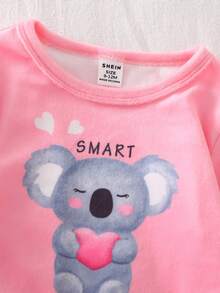 2pcs Baby Girls' Long Sleeve Top With Koala Print And Full Print Pants Comfortable Pajama Set, Autumn/Winter Flannel Sleepwear - Multicolor - View 4