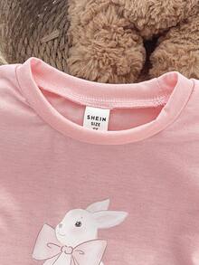 2件套幼儿女童可爱花卉印花长袖上衣和裤子休闲优雅睡衣 - 粉色 - 查看 3