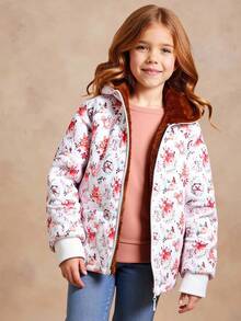 女童动物印花夹棉外套，可爱休闲外套，适合上学、日常穿着和通勤，秋冬季 - 彩色 - 查看 1