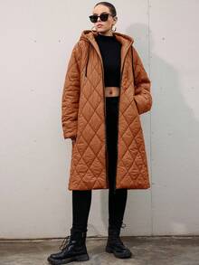 Aveloria Modichic 加大码羽绒服，时尚长袖连帽外套 - 咖啡棕 - 查看 6