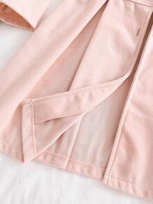 SHEIN 少女红色荷叶边长袖休闲连帽单排扣外套 - 淺粉色 - 查看 8