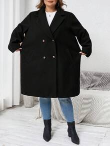 SHEIN CURVE+ 曲线加大翻领双排扣大衣