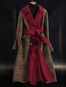 GlowEve Women's Autumn/Winter Patchwork Plaid Lapel NeckLong Sleeve Casual Overcoat - Multicolor - View 3