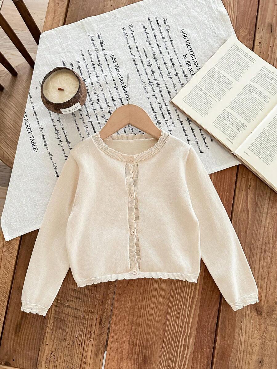 Blossori Young Girls Fitted Round Neck Cardigans, Autumn/Winter - Apricot - View 1