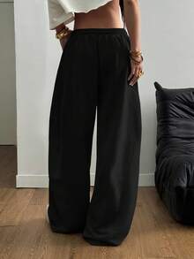 SHEIN Tall CURVE PLus Size Women's Streetwear Going Out Break Outfits Plus Size Elastic Waistband Comfortable Grey Barrel Leg Pants Women