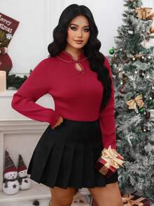 Elenzga Femmes grande taille Élégant col rond Manches longues Conception de boutons Chandail, Automne/Hiver