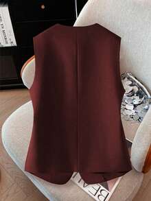 GlowEve CURVE 大码女式背心外套，圆领，适合春秋季节 - 酒紅色 - 查看 2