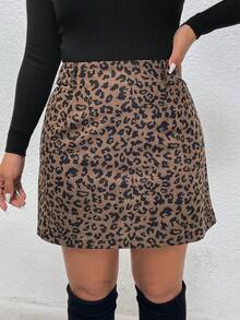 Firerie Plus Size Comfortable Casual Leopard Print Corduroy H-Line Fitted Medium Thick Women's Mini Skirt Spring