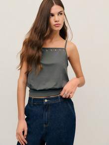 Nöista Strappy Top With Eyelet Detailing Along The Neckline - Dark Grey - View 5