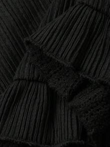 FRIFUL 女式休闲纯色荷叶边裤脚裤 - 黑色 - 查看 6