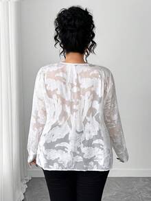 Elenzga Plus Size Women's Long Sleeve Versatile Cutout Luxurious Elegant Blouse, Suitable For Daily Commute, Minimalist And High-End - White - View 2