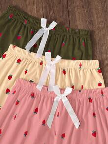 SHEIN Bộ 3 áo hai dây và quần đùi in họa tiết dâu tây Bộ đồ ngủ nữ Bộ đồ ngủ mùa hè Bộ đồ ngủ dâu tây Bộ đồ ngủ dễ thương Bộ đồ ngủ nữ - Nhiều màu - Xem 3