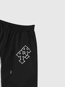 ROMWE MEN Bộ đồ thể thao thường ngày in hình thánh giá Gothic và quần ống loe cho nam, trang phục mùa thu - màu đen - Xem 6