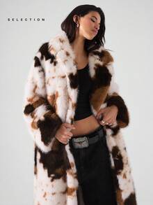 LYSMO SELECTION 2025 Toamnă minimalistă pentru femei/Paltoane lungi și pufoase din blană artificială pentru femei SELECTION/Modă pentru iarnă/Costume de Halloween pentru femei/Îmbrăcăminte de Crăciun pentru femei/Coșmar înainte de Crăciun/Petrecere/Haine de iarnă/Topuri maro/Paltoane termice din blană artificială cu guler înalt/Paltoane cu imprimeu leopard/Paltoane cu imprimeu ghepard - Multicolor - Vizualizare 4