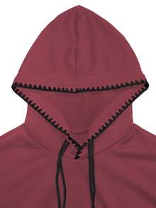 GlowEve Women's Casual Drawstring Hooded Sweatshirt With Floral Trim, Autumn/Winter - Red - View 3