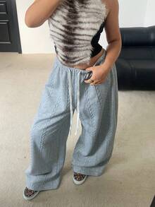 POPSWAY Fall Autumn And Winter Plus Size Wheat Ear Embossed Texture Casual Long Sweatpants - Grey - View 7