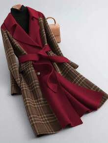 GlowEve Women's Autumn/Winter Patchwork Plaid Lapel NeckLong Sleeve Casual Overcoat - Multicolor - View 6