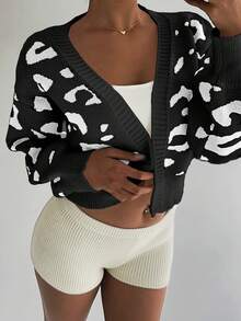 SHEIN Unity Women's Loose Leopard Print Cardigan, Autumn/Winter - Multicolor - View 4