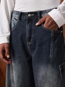 SWAVVY 男士休闲水洗曲腿牛仔裤 - 藍色 - 查看 4